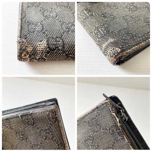 Gucci distressed gray black monogram denim Jackie long wallet - Picture 5 of 10